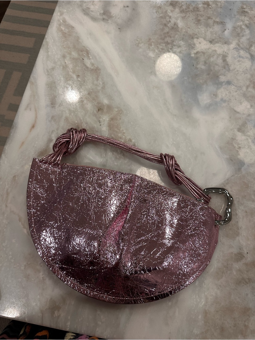 cult gaia Metallic Rose Half-Moon Shoulder Bag